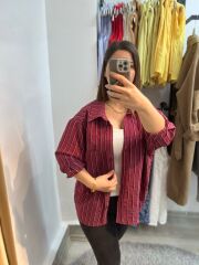 Premium Seri Tensel Çizgili Salaş Gömlek Bordo