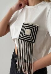 Tığ İşleme Püskül Detay Crop T-Shirt