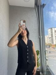 DOKUMA YELEK ASTARLI SİYAH