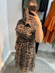 Şifon Leopar Elbise