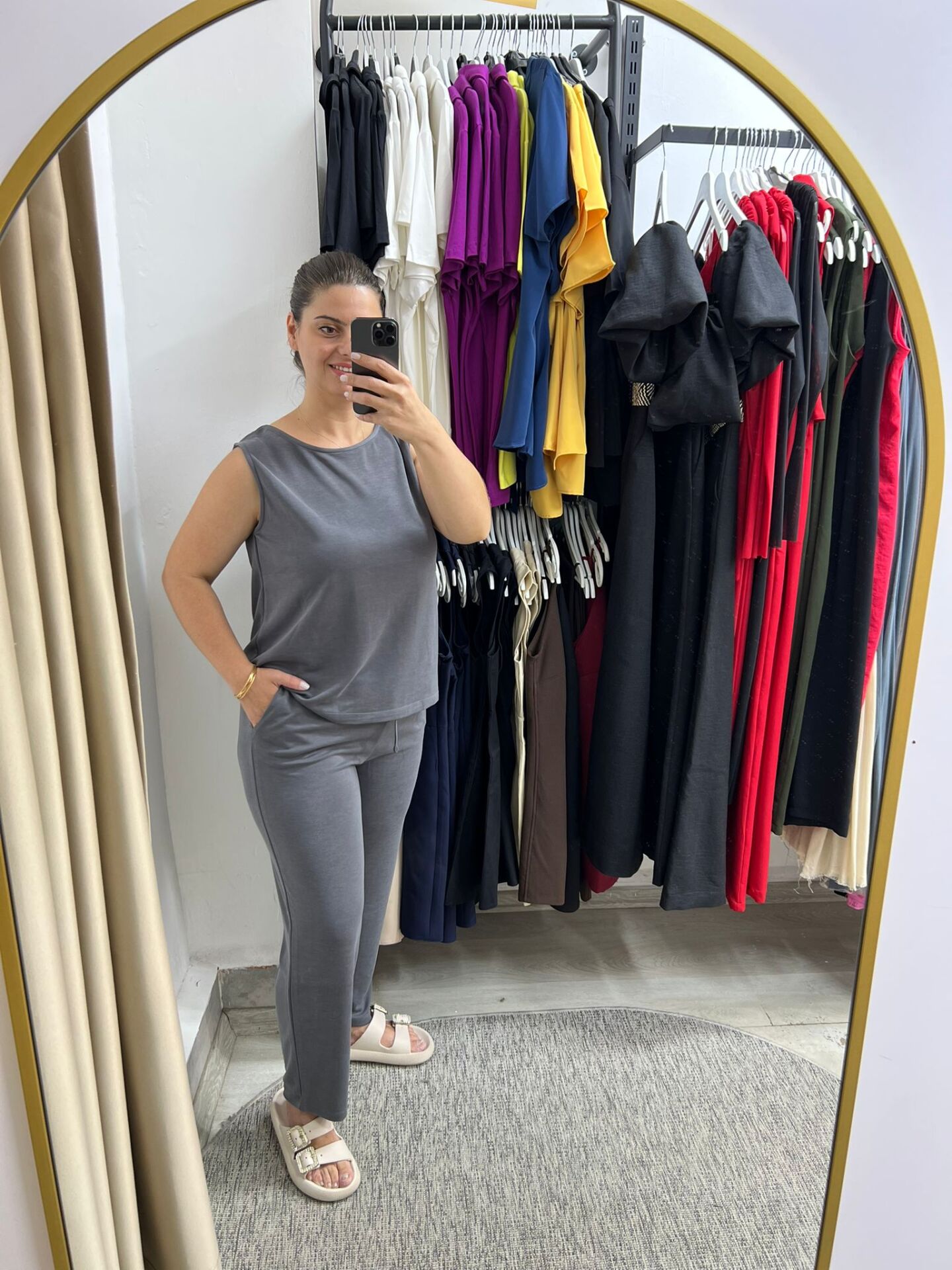 Premium Kalite Pike Modal Pantolon Bluz Takım Gri