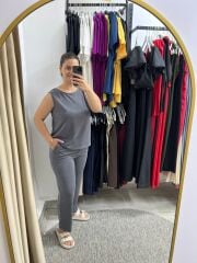 Premium Kalite Pike Modal Pantolon Bluz Takım Gri