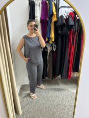 Premium Kalite Pike Modal Pantolon Bluz Takım Gri
