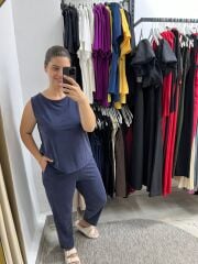 Premium Kalite Pike Modal Pantolon Bluz Takım Lacivert