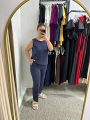 Premium Kalite Pike Modal Pantolon Bluz Takım Lacivert