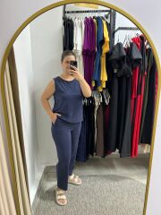 Premium Kalite Pike Modal Pantolon Bluz Takım Lacivert
