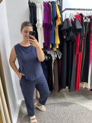 Premium Kalite Pike Modal Pantolon Bluz Takım Lacivert