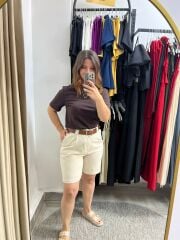 1.Sınıf Kalite Keten Kemerli Şort EKRU