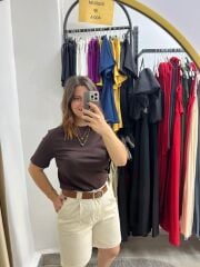 1.Sınıf Kalite Keten Kemerli Şort EKRU