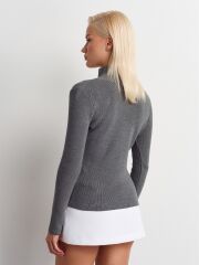 Dik Yaka Çıtçıtlı Triko Kazak Gri