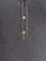 Dik Yaka Çıtçıtlı Triko Kazak Gri