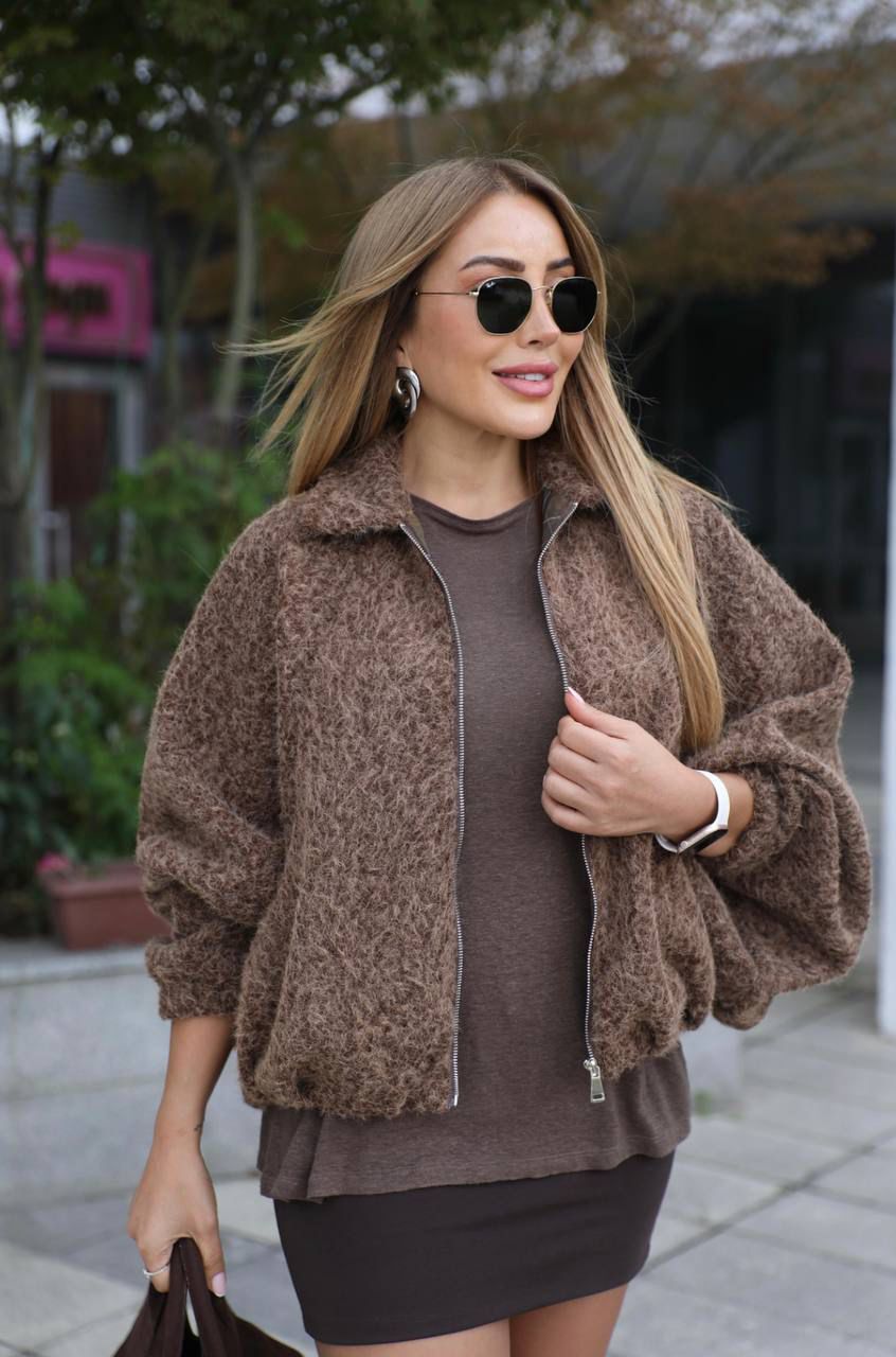 Yarasa Kol Bomber Ceket Kahve