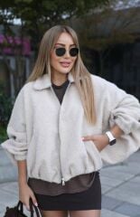 Yarasa Kol Bomber Ceket Ecru