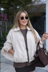 Yarasa Kol Bomber Ceket Ecru