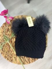 PONPONLU YÜN ŞAPKA SİYAH