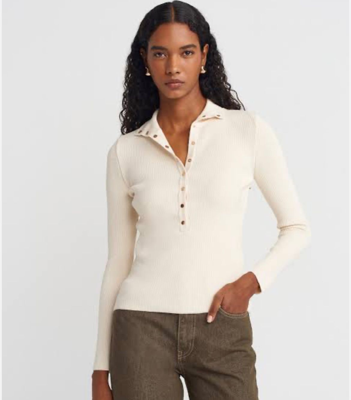 Dik Yaka Çıtçıtlı Triko Kazak Taş