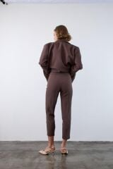 CİGARETTE PAÇA PENSLİ YÜKSEK BEL PANTOLON KAHVE