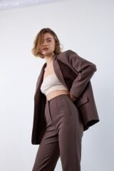 CİGARETTE PAÇA PENSLİ YÜKSEK BEL PANTOLON KAHVE