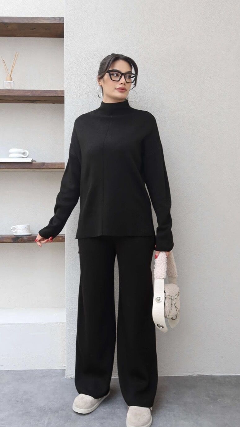 YARIM BALIKÇI YAKA TRİKO TAKIM Siyah